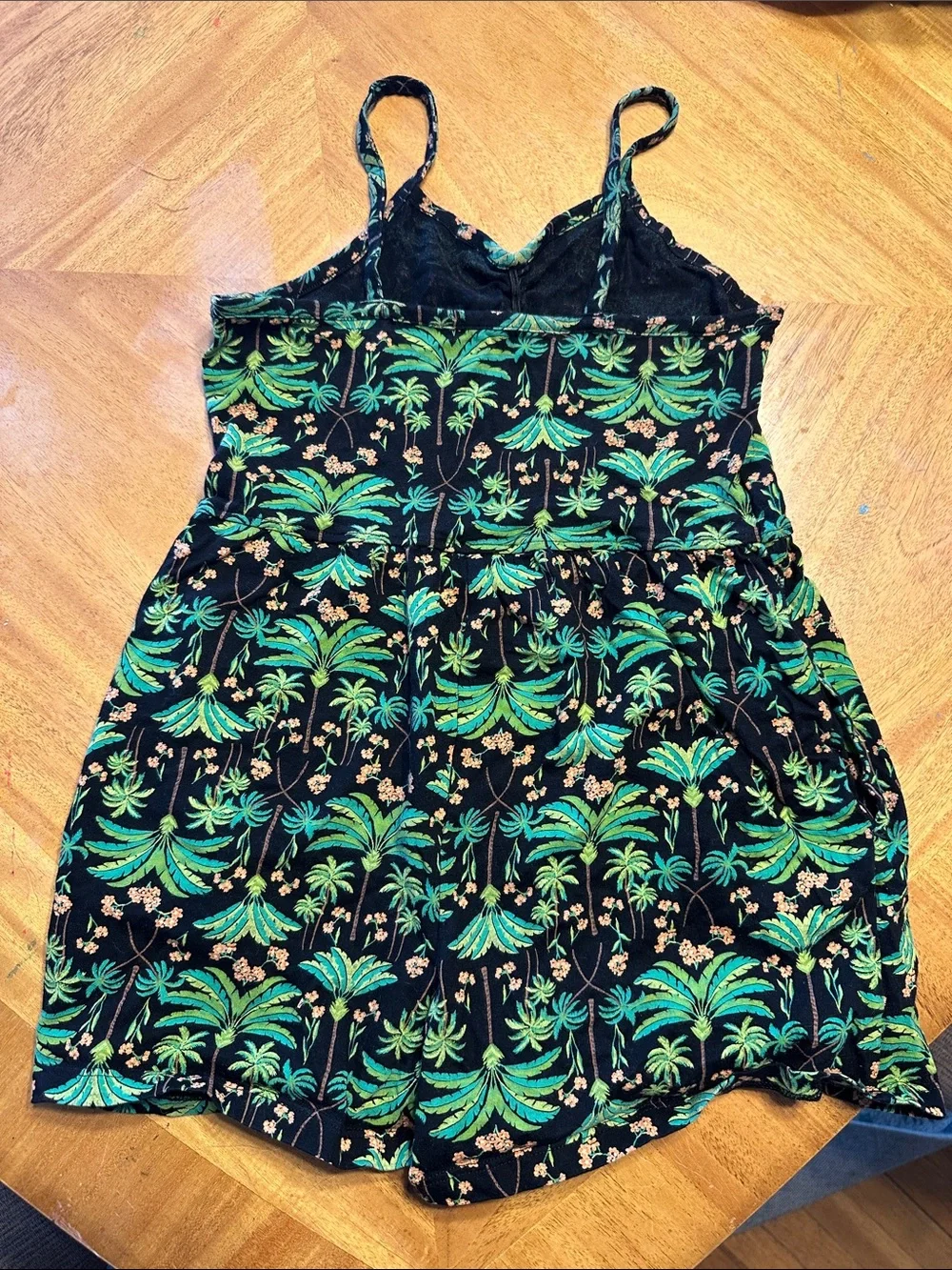 Old Navy Black Palm-Print Girls' Romper with Green Design